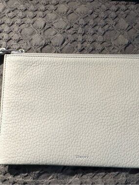 Theory Pebbled Leather Zip Pouch in light grey
